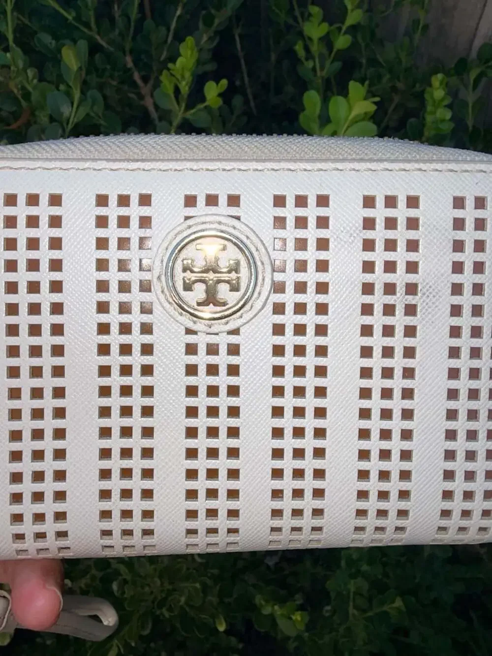 Tory Burch Robinson Laser-Cut Saffiano Leather Zip-Around Wallet Wristlet